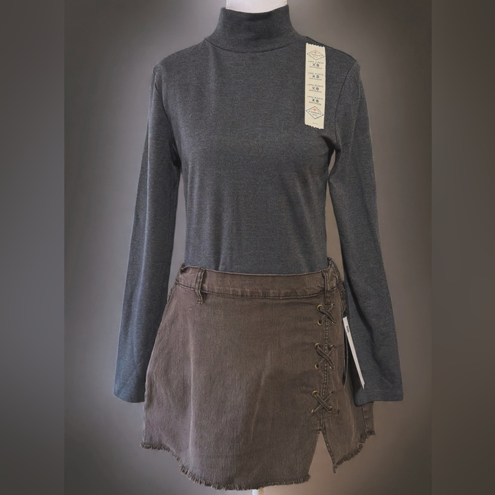 Women's Denim Lace Up & Elastic Waist Band Skirt Medium